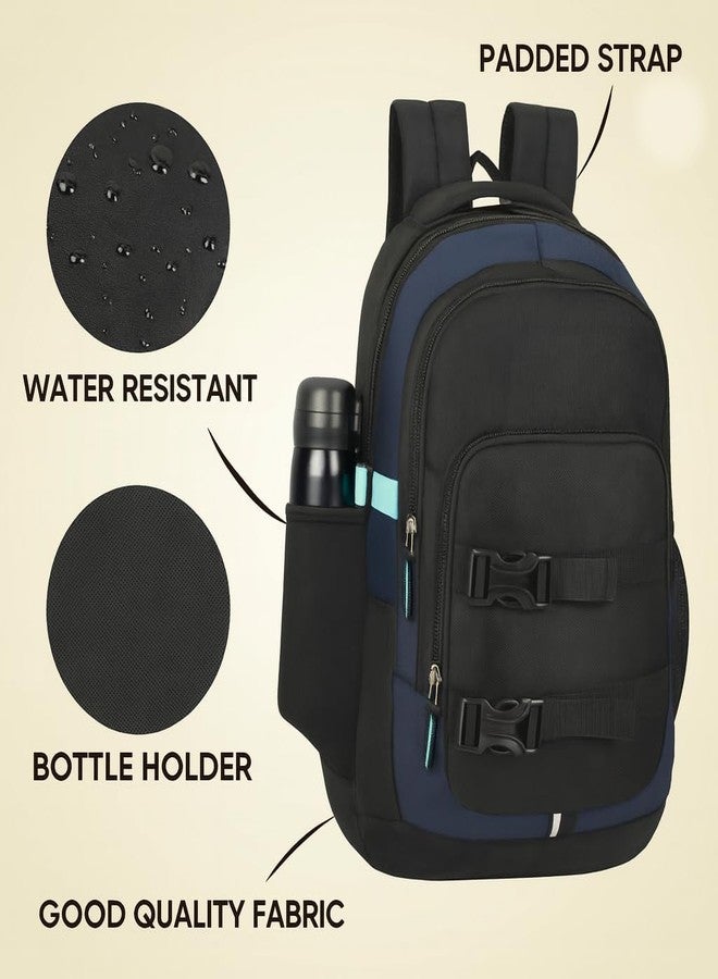 MUCHOVA Shoulder Laptop Backpack for Men & Women, Casual Travel Backpack for Boys & Girls, Medium Lightweight School Bookbag (Black Blue) - Image 3